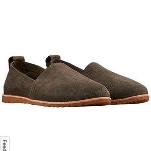 Sorel Ella Olive Brown Suede Slip‑On Loafers W
